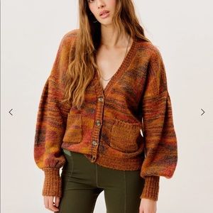 For Love And Lemons Rust Multicolor V-Neck Button Front Cardigan